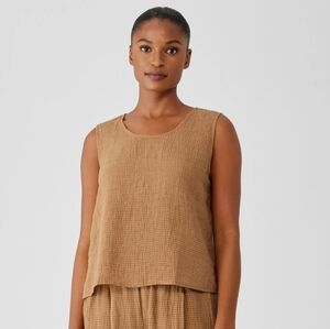 Eileen Fisher Puckered Organic Linen Scoop Neck Tank, Size S